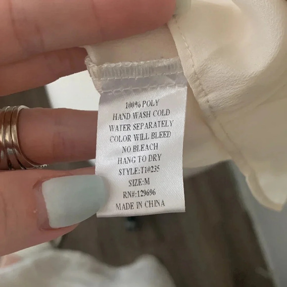 BODY CENTRAL cream colored ruffle top with beaded neck details - Picture 9 of 11